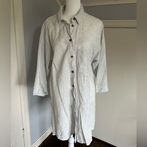 Zara women white black stripe button down top tunic M classic casual